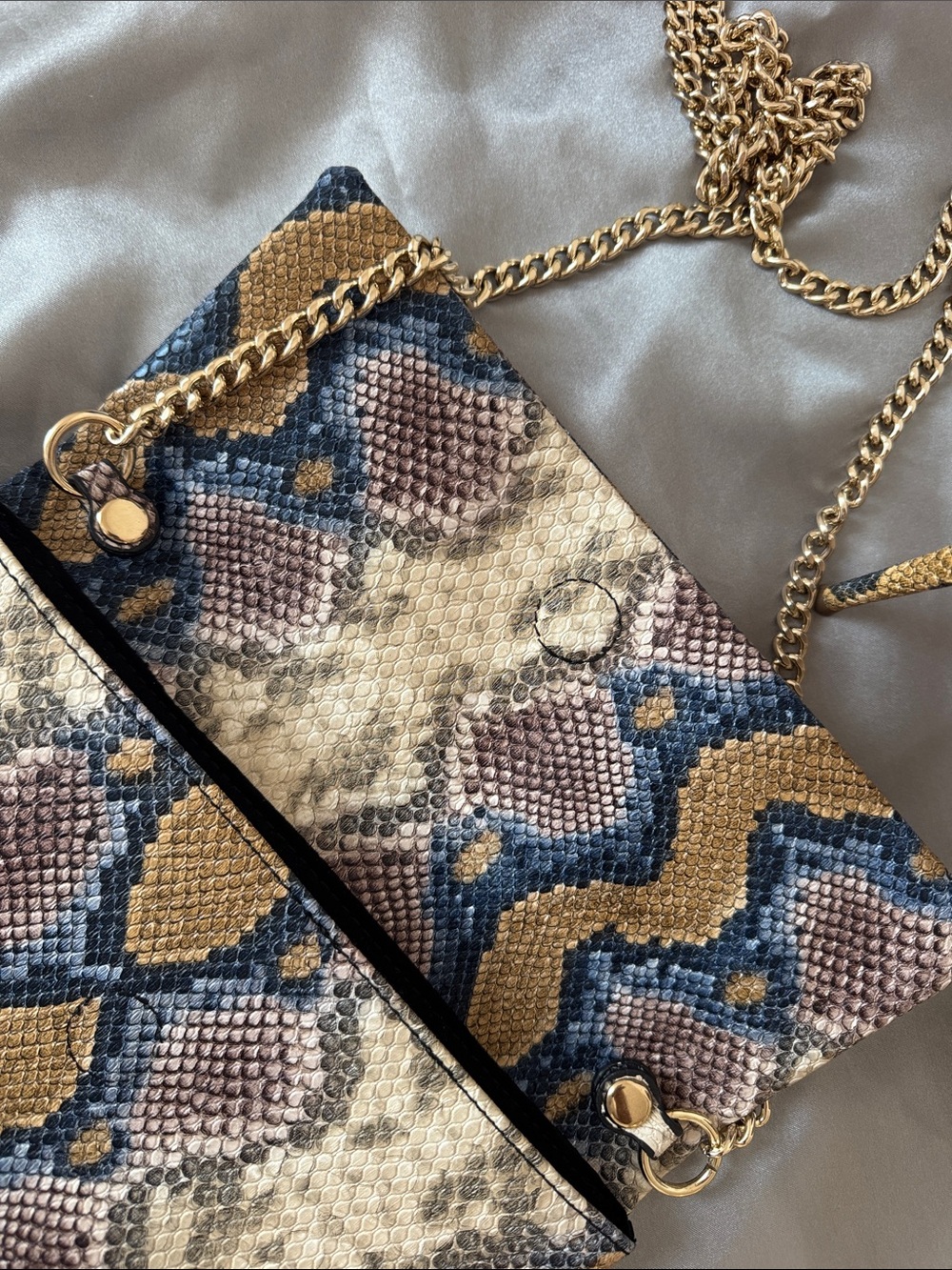 Steve Madden Multicolor Snake-Print Shoes & Chain Clutch in Blue, Gold, Cream - Picture 8 of 11